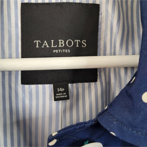 Talbots Polka Dot Trench Jacket, Blue & White 14P - Picture 8 of 8